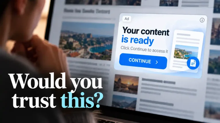 Fictional “Your content is ready” display ad shown on a content website